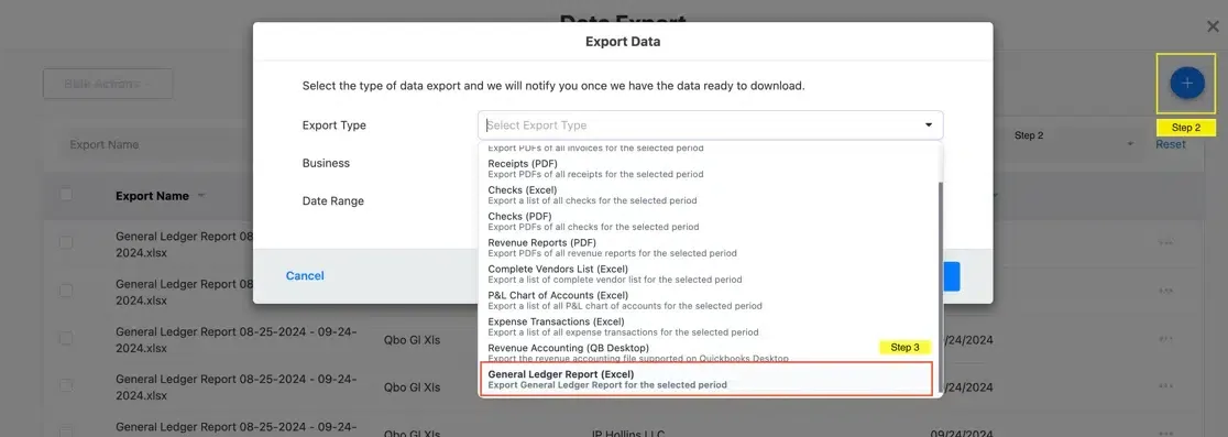 Export General Ledger Reports directly from Docyt