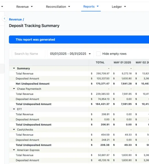 New Deposit Tracking Summary
