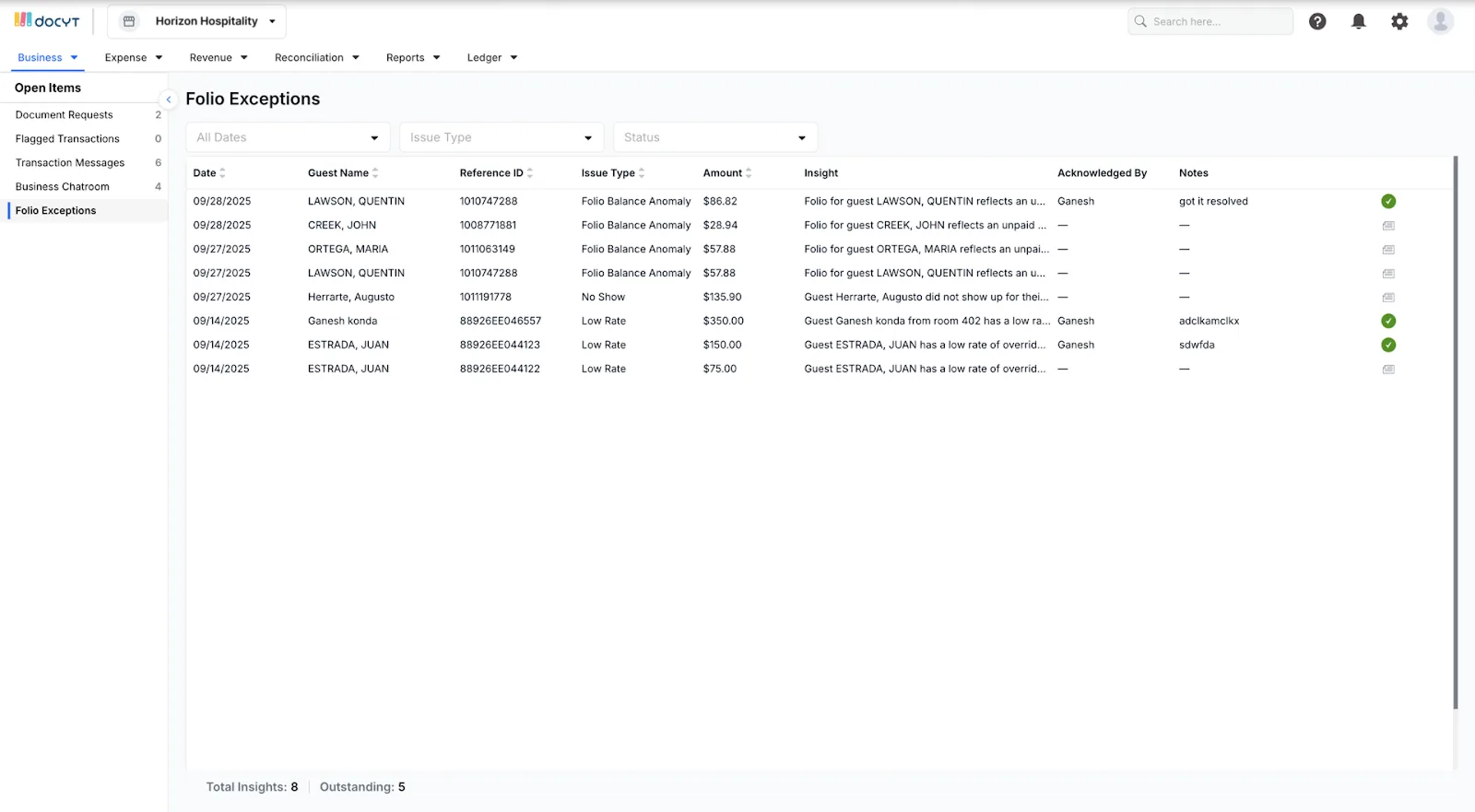 Guest Folio Updates