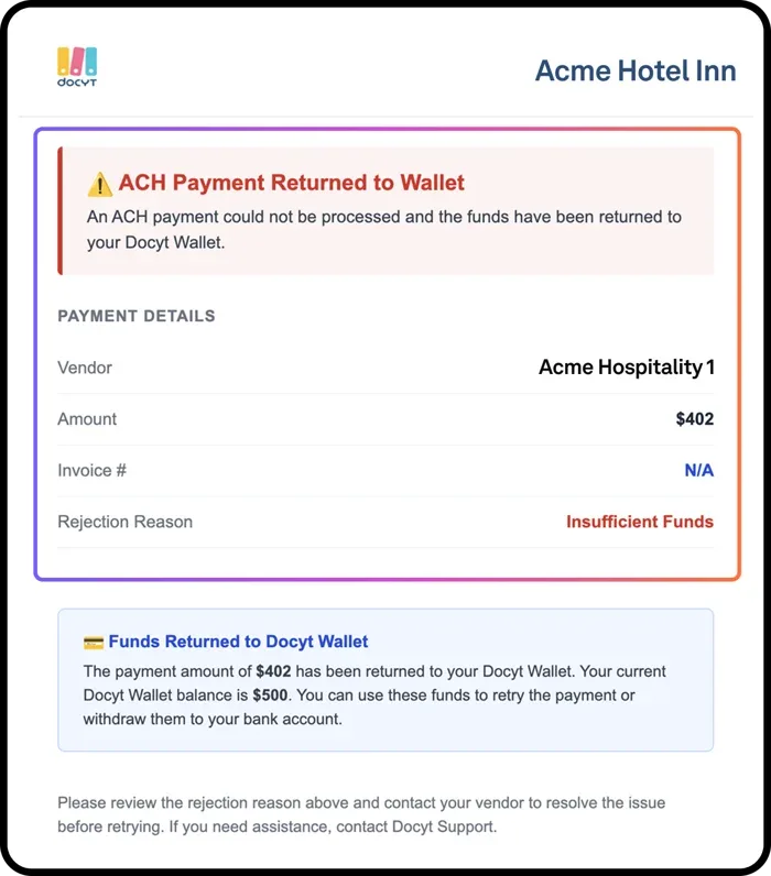 Get Notified When Bank Rejects Ach Payment