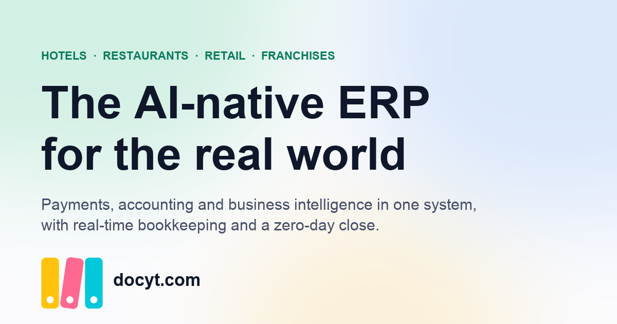 Screenshot of Docyt, AI-native ERP that unifies hotel accounting, payments and BI