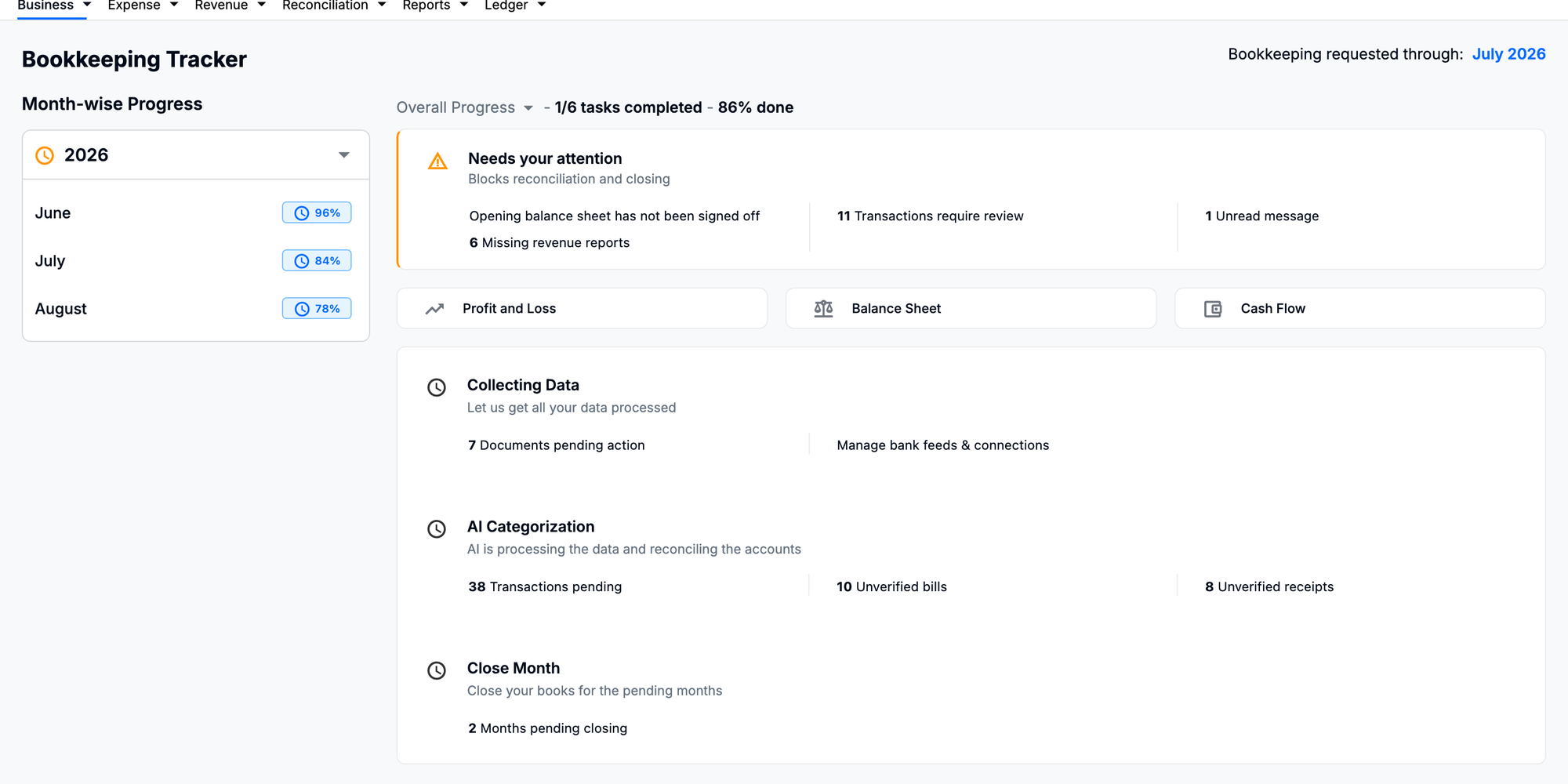 Docyt Bookkeeping Tracker for a hotel portfolio at month-end