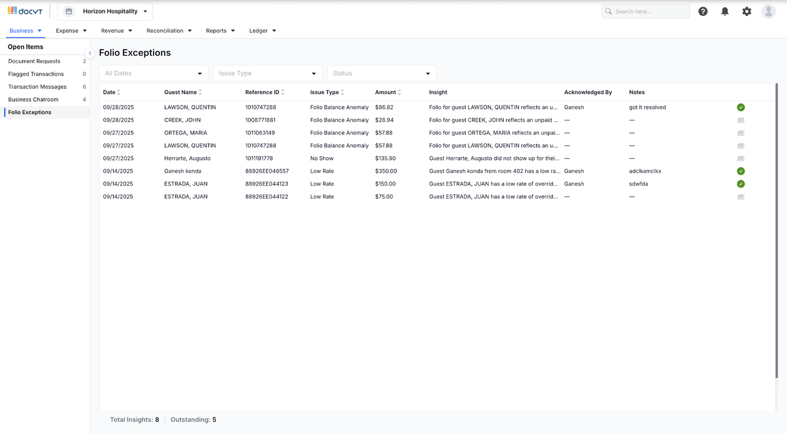 Guest Folio Updates