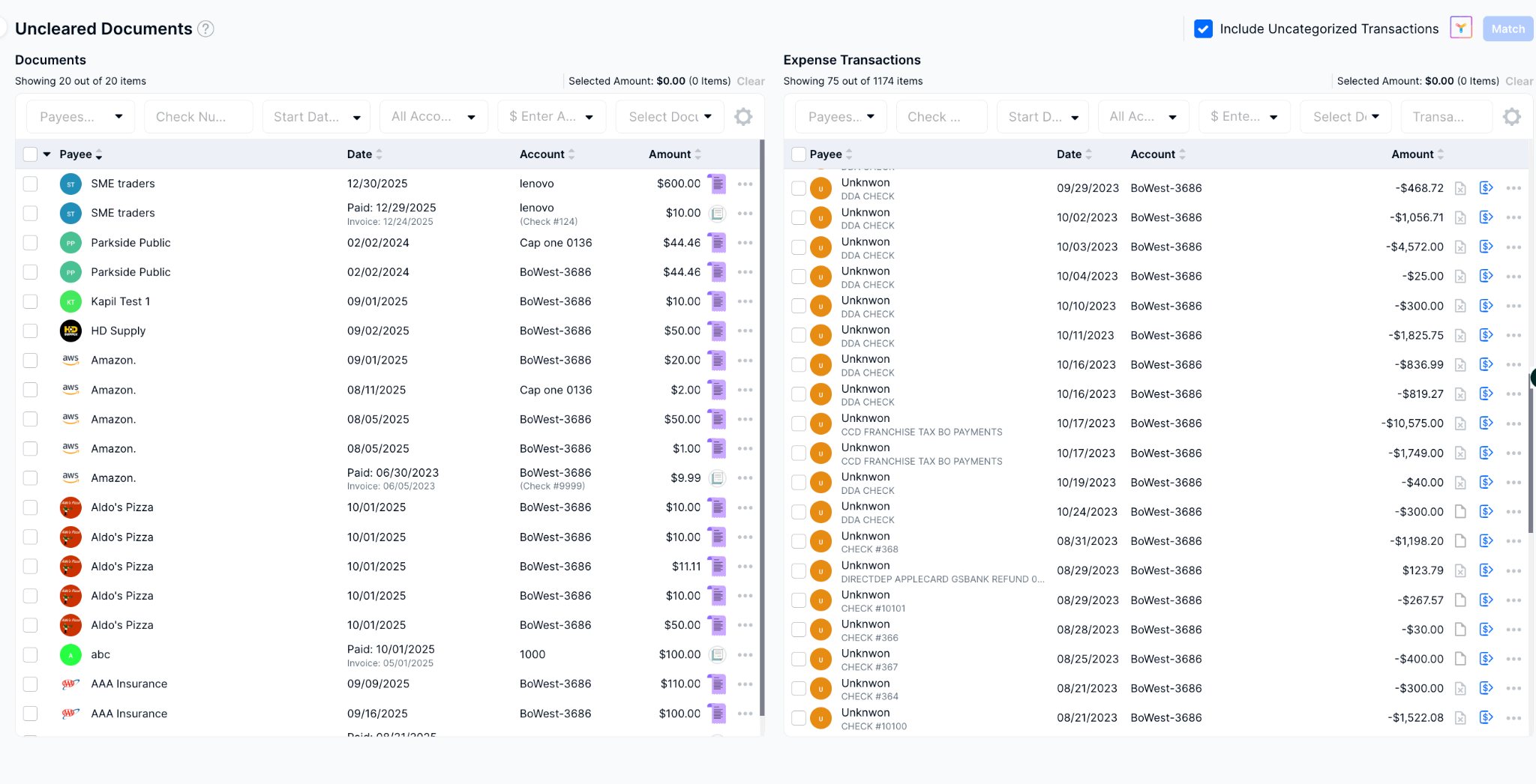 See Payment Matches Before Categorization